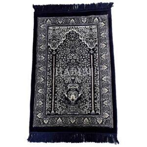 Navy Blue Safa Thick Islamic Floral Vase Prayer Mat from Turkey