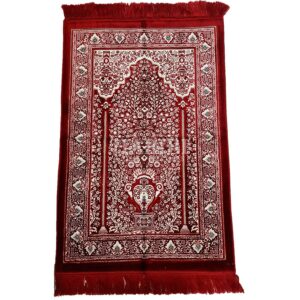 Maroon Safa Thick Islamic Floral Vase Prayer Mat from Turkey