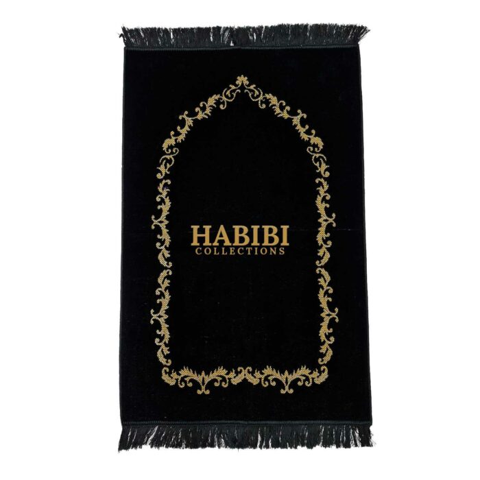 Black Gold Islamic Plain Floral Vine Prayer Mat