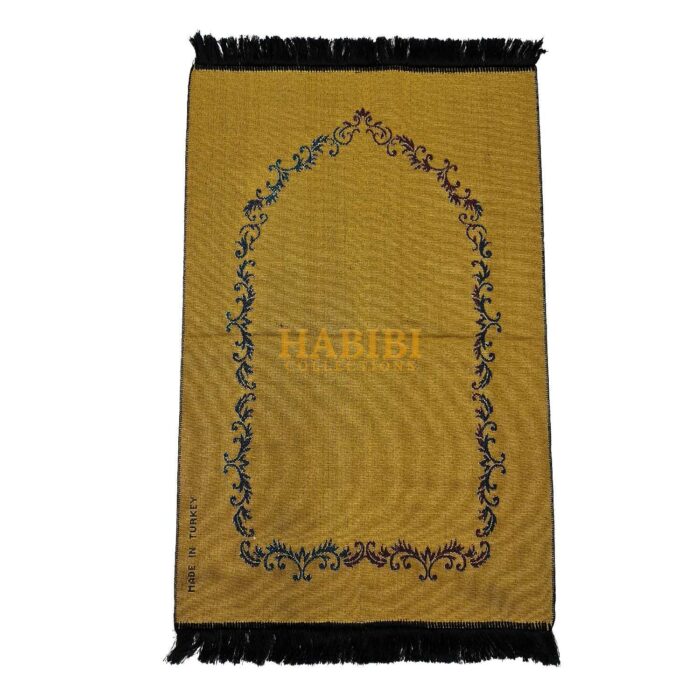 Black Gold Islamic Plain Floral Vine Prayer Mat