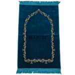 Teal Blue Islamic Plain Floral Vine Prayer Mat