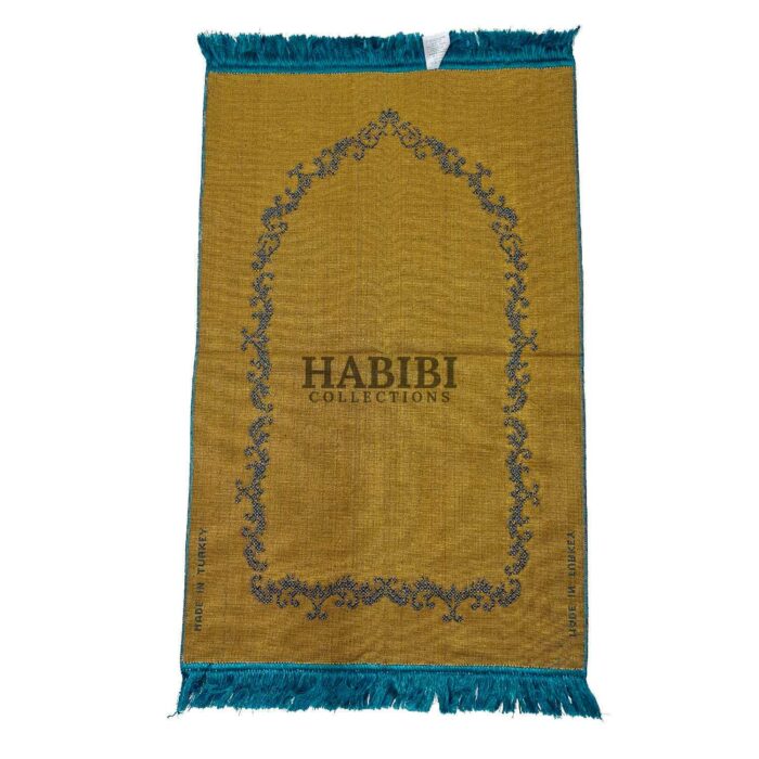 Teal Blue Islamic Plain Floral Vine Prayer Mat