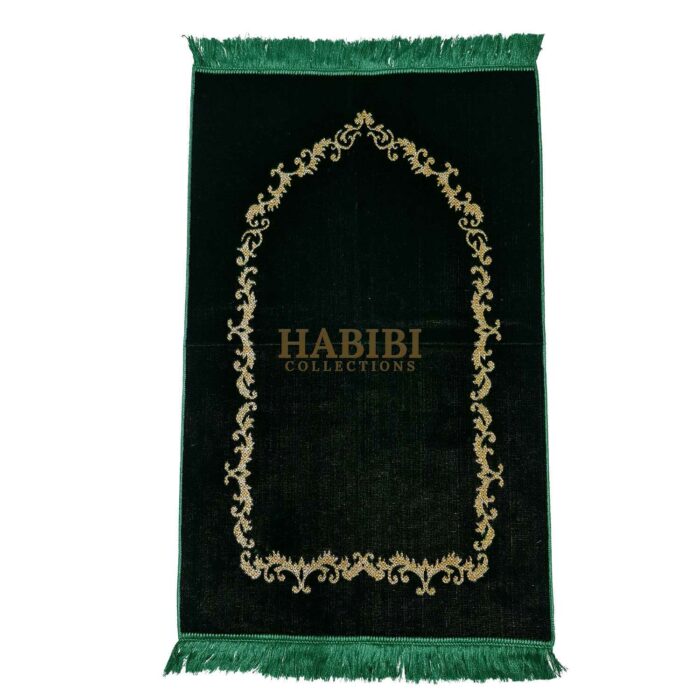 Dark Green Islamic Plain Floral Vine Prayer Mat