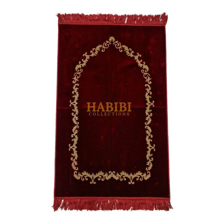 Maroon Islamic Plain Floral Vine Prayer Mat