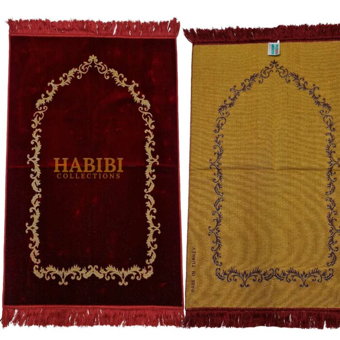 Maroon Islamic Plain Floral Vine Prayer Mat