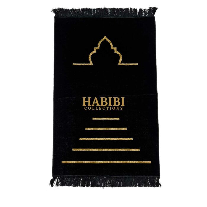 Black Islamic Plain Masjid Stairs Prayer Mat