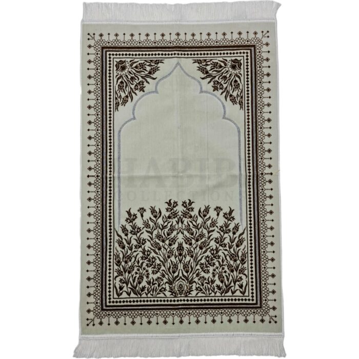 Turkish Off-White Super Soft Islamic Prayer Mat Jannamaz Musalla