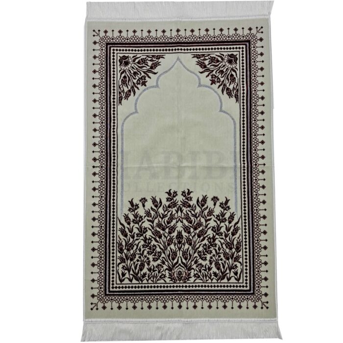 Turkish Off-White Super Soft Islamic Prayer Mat Jannamaz Musalla