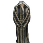 Cotton Men's Moroccan Hooded Long Sleeve Black/Gold/Grey Striped Thobe Jubba