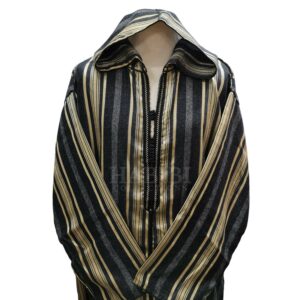 Cotton Men's Moroccan Hooded Long Sleeve Black/Gold/Grey Striped Thobe Jubba