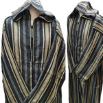Cotton Men's Moroccan Hooded Black/Gold/Grey Long Sleeve Striped Thobe Jubba