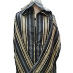Cotton Men's Moroccan Hooded Black/Gold/Grey Long Sleeve Striped Thobe Jubba