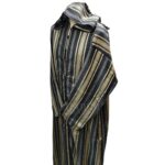 Cotton Men's Moroccan Hooded Black/Gold/Grey Long Sleeve Striped Thobe Jubba