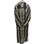 Cotton Men's Moroccan Hooded Long Sleeve Striped Thobe Black/Gold/Grey Jubba
