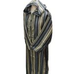Cotton Men's Moroccan Hooded Long Sleeve Striped Thobe Black/Gold/Grey Jubba