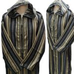 Cotton Men's Moroccan Hooded Long Sleeve Striped Thobe Black/Gold/Grey Jubba