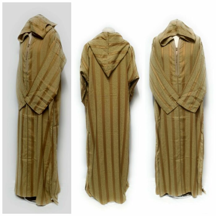 Moroccan Long Sleeve Hooded Thobe Striped Mustard Gold
