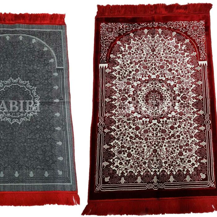 Red Safa Thick Islamic Floral Prayer Mat from Turkey