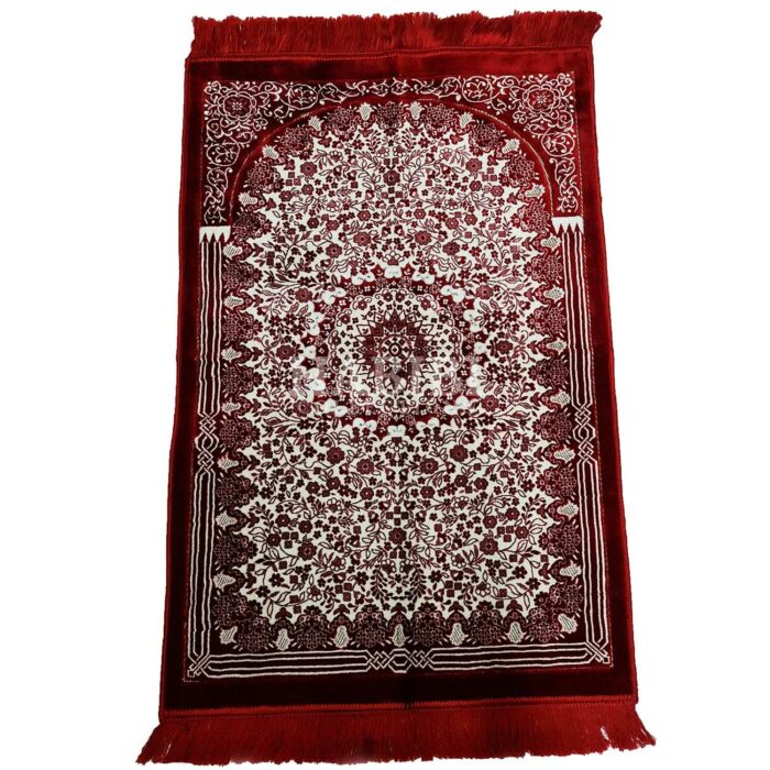 Red Safa Thick Islamic Floral Prayer Mat from Turkey