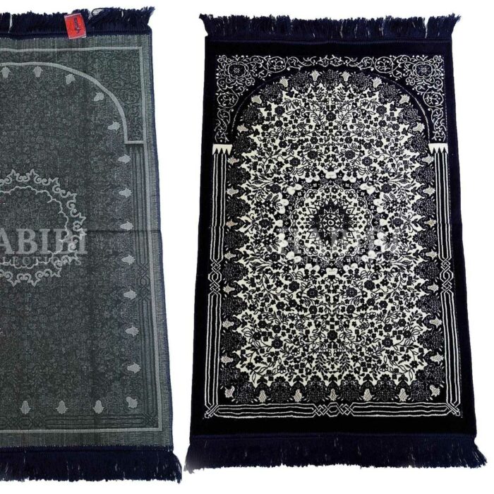 Navy Blue Safa Thick Islamic Floral Prayer Mat from Turkey