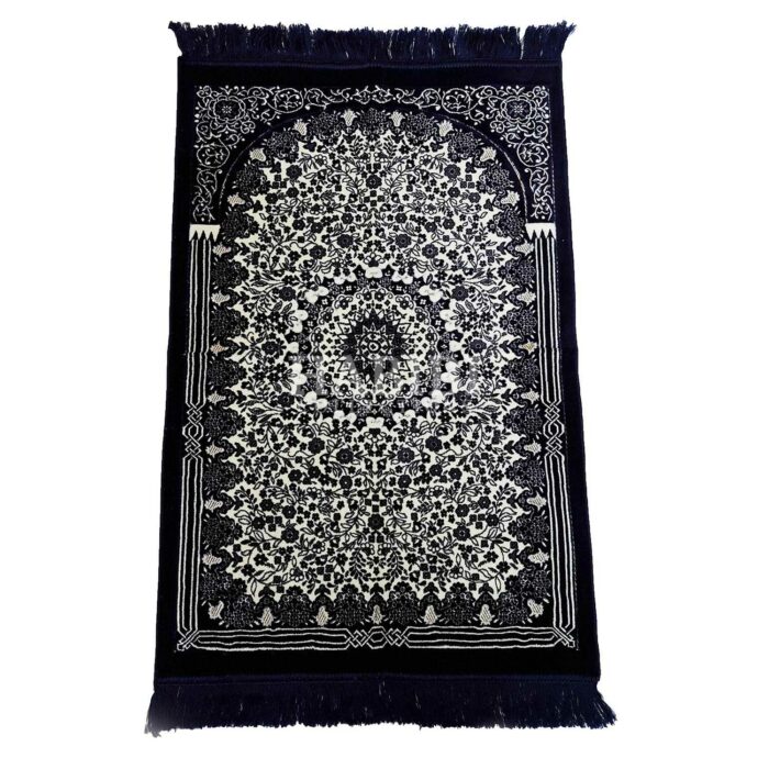 Navy Blue Safa Thick Islamic Floral Prayer Mat from Turkey