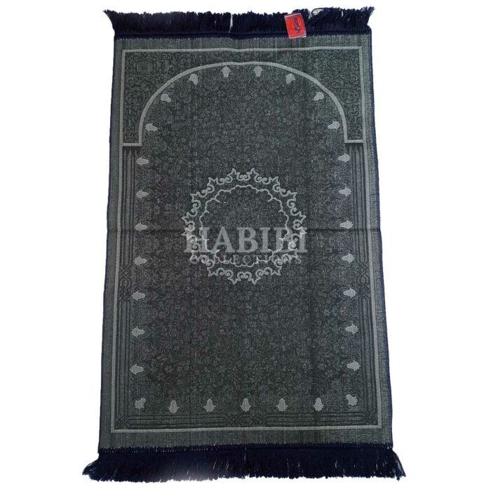 Navy Blue Safa Thick Islamic Floral Prayer Mat from Turkey