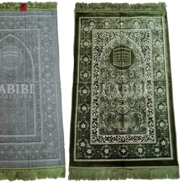Green Safa Islamic Floral Kaaba Prayer Mat from Turkey