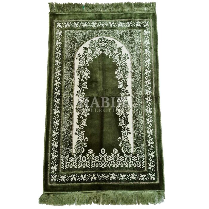 Olive Green Safa Islamic Floral Prayer Mat from Turkey
