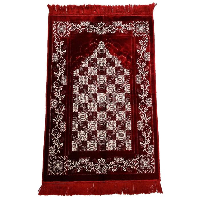 Red/Maroon Safa Islamic Floral Soft Prayer Mat from Turkey
