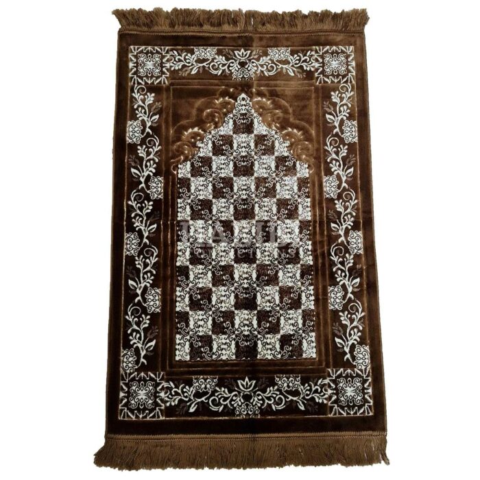 Brown Safa Islamic Floral Soft Prayer Mat from Turkey