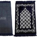 Navy Blue Safa Islamic Floral Soft Prayer Mat from Turkey