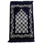Navy Blue Safa Islamic Floral Soft Prayer Mat from Turkey