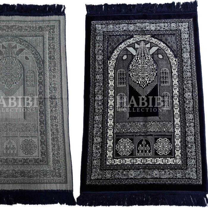 Navy Blue Safa Islamic Floral Soft Prayer Mat from Turkey