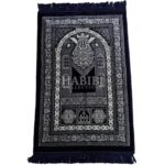 Navy Blue Safa Islamic Floral Soft Prayer Mat from Turkey
