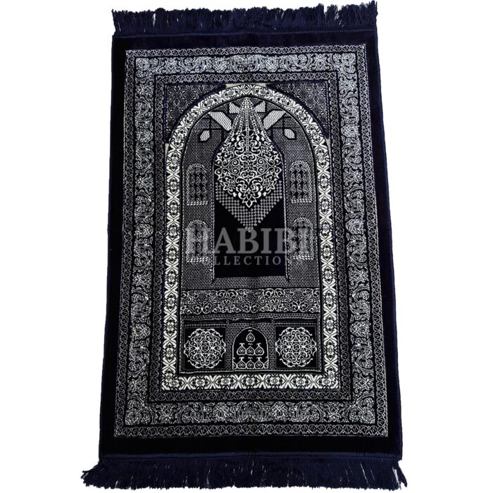 Navy Blue Safa Islamic Floral Soft Prayer Mat from Turkey