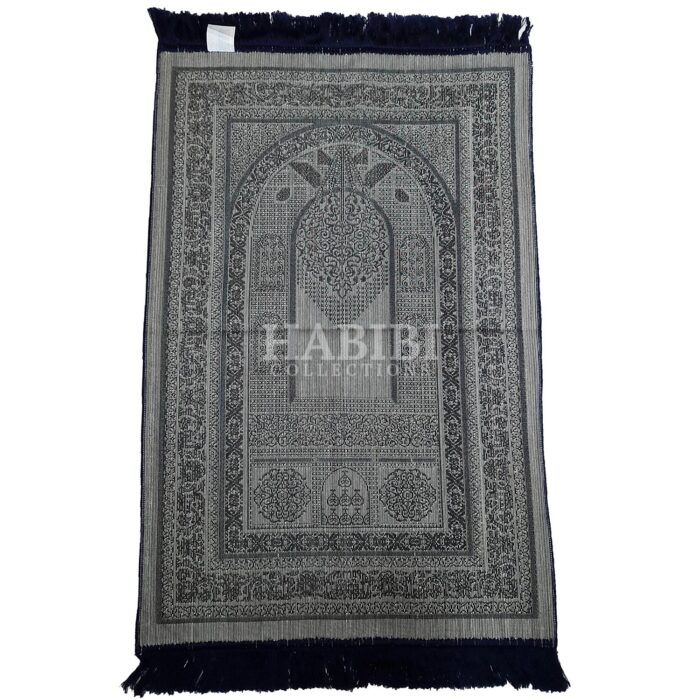 Navy Blue Safa Islamic Floral Soft Prayer Mat from Turkey