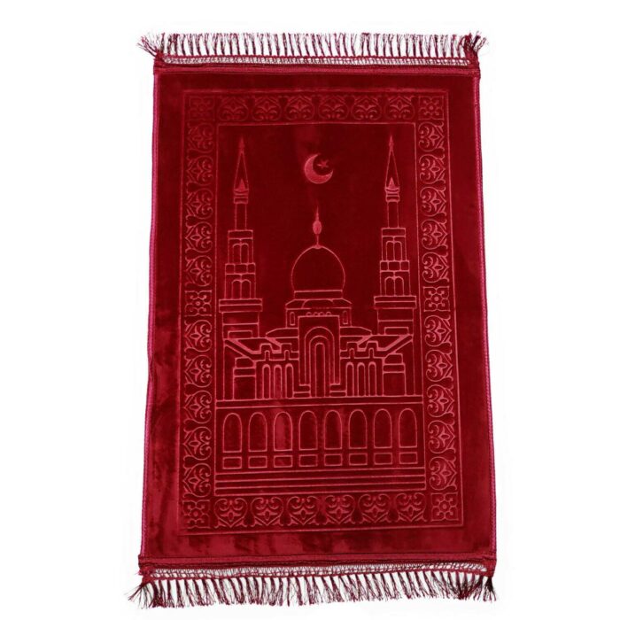 Bouncy Sponge Padded Masjid Moon & Star Dark Red Non-Slip Prayer Mat