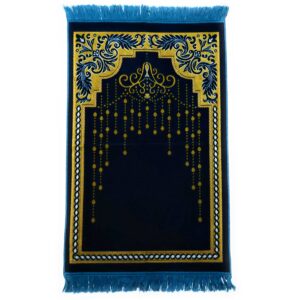 Teal Blue Chandelier Floral Islamic Prayer Mat