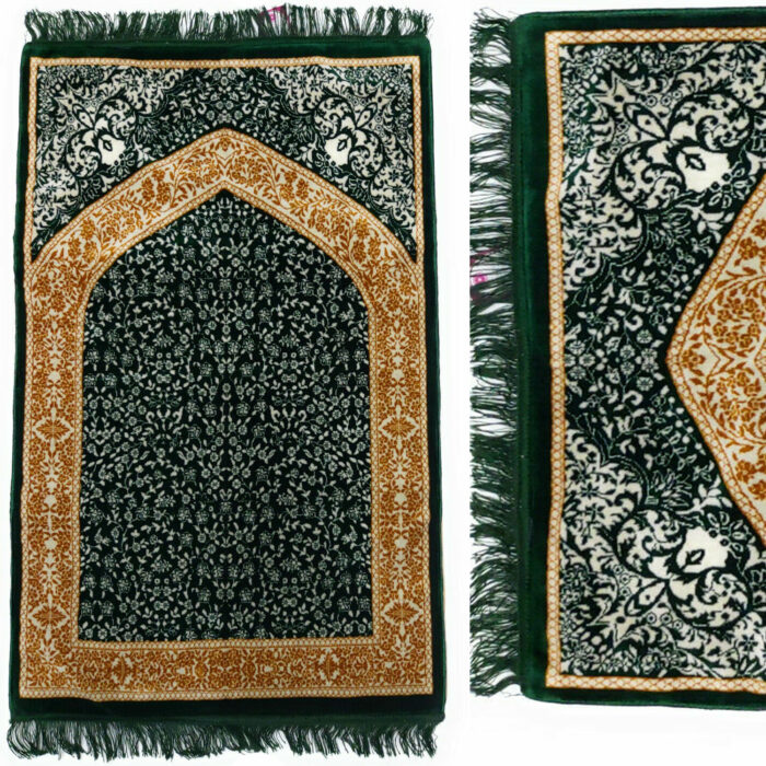 1" Thick Luxury Soft Sponge Padded Islamic Prayer Mat - Dark Green