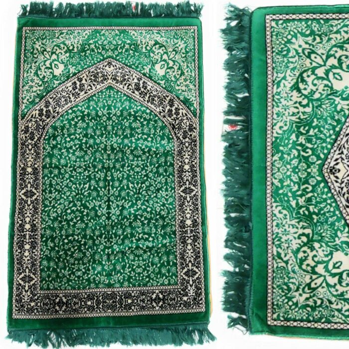 1" Thick Luxury Soft Sponge Padded Islamic Prayer Mat - Green & Black