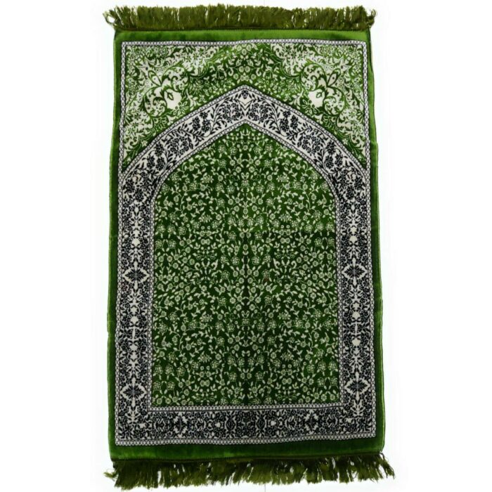 1" Thick Luxury Soft Sponge Padded Islamic Prayer Mat - Olive Green