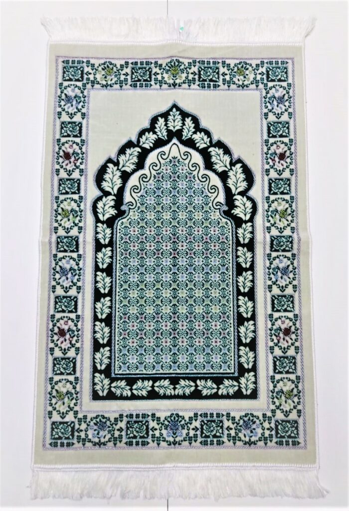 Off-White/Green Floral Pattern Prayer Mat Musallah Janamaz