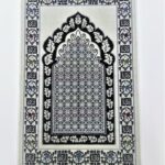 Off-White/Navy Floral Pattern Prayer Mat Musallah Janamaz