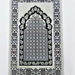 Off-White/Navy Floral Pattern Prayer Mat Musallah Janamaz