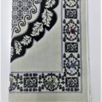 Off-White/Navy Floral Pattern Prayer Mat Musallah Janamaz