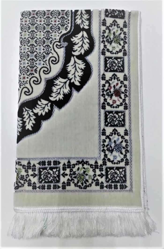 Off-White/Navy Floral Pattern Prayer Mat Musallah Janamaz