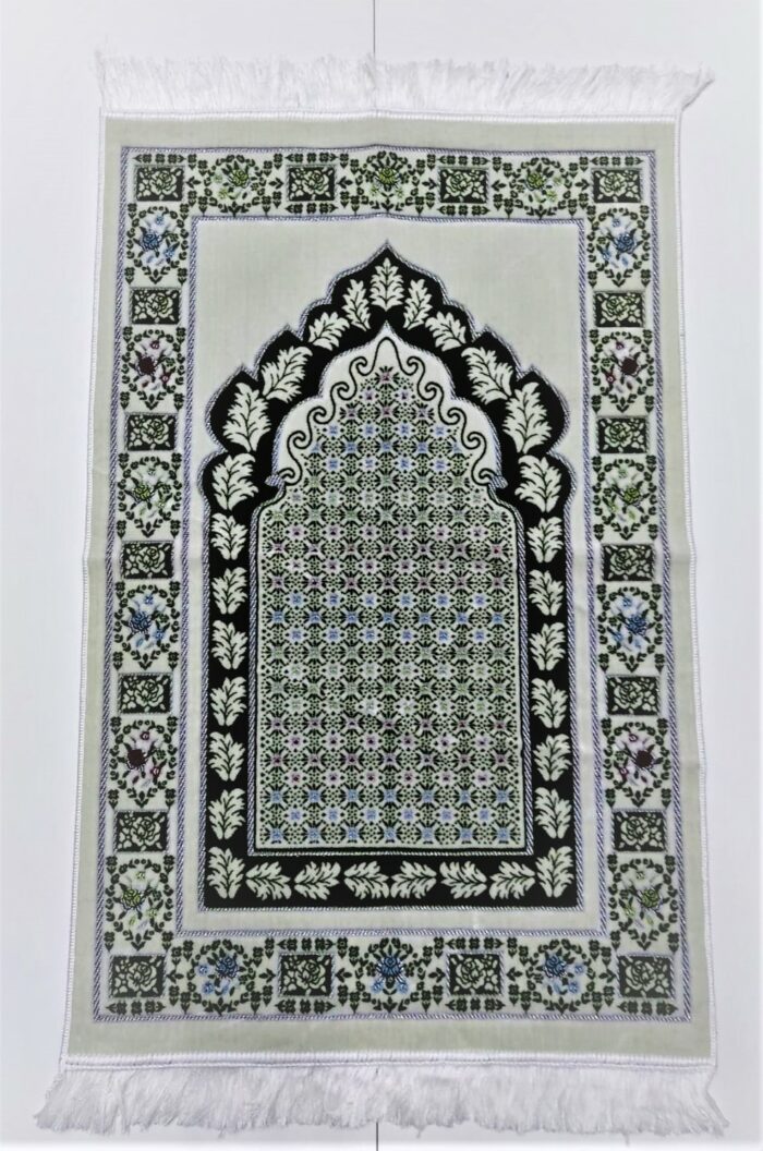 Off-White/Green Floral Pattern Prayer Mat Musallah Janamaz