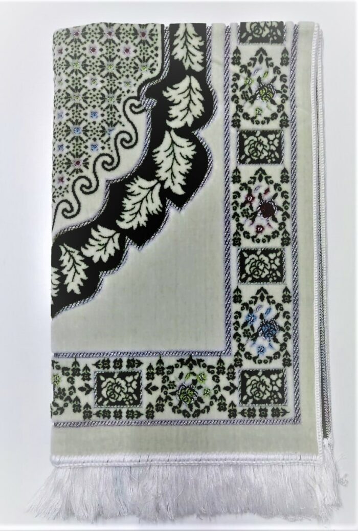 Off-White/Green Floral Pattern Prayer Mat Musallah Janamaz