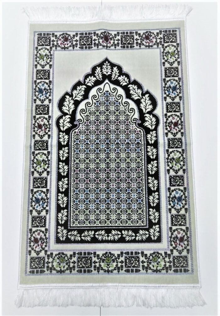 Off-White/Black Floral Pattern Prayer Mat Musallah Janamaz