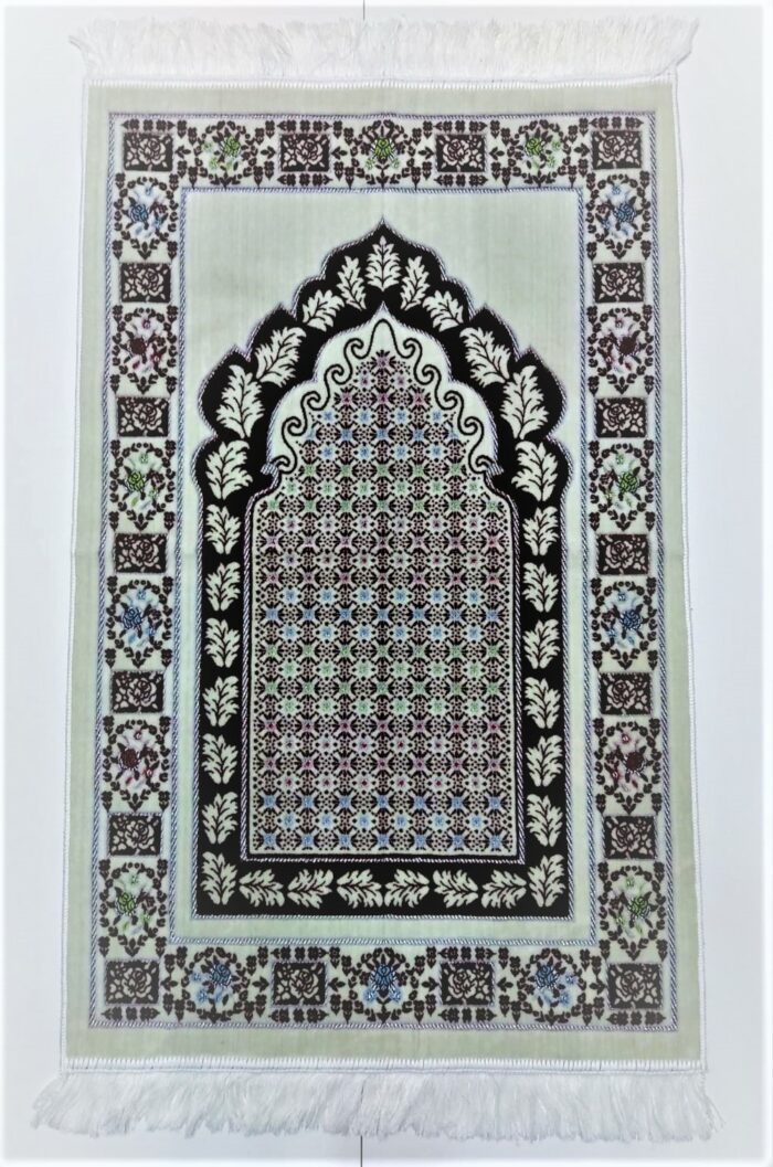 Off-White/Maroon Floral Pattern Prayer Mat Musallah Janamaz